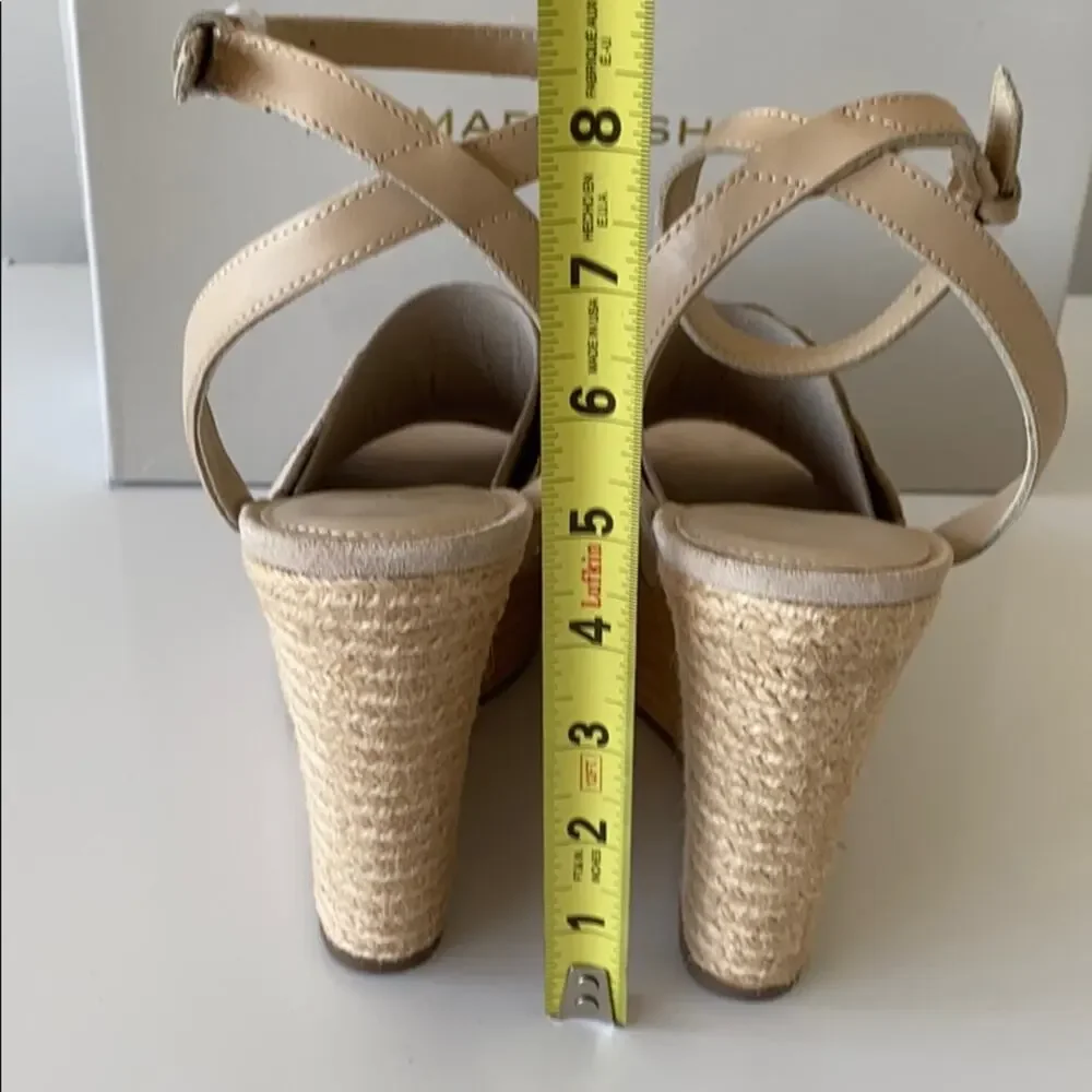Marc Fisher Hata Beige Suede Studded Espadrille Wedge Sandals Size 9 / 9.5 NIB